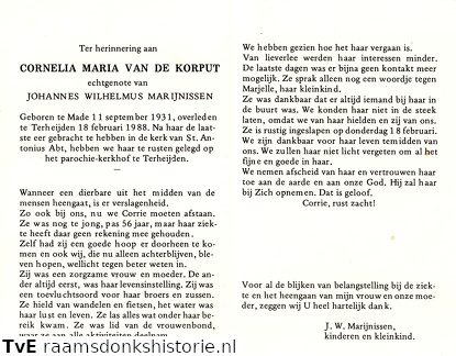 Cornelia Maria van de Korput- Johannes Wilhelmus Marijnissen
